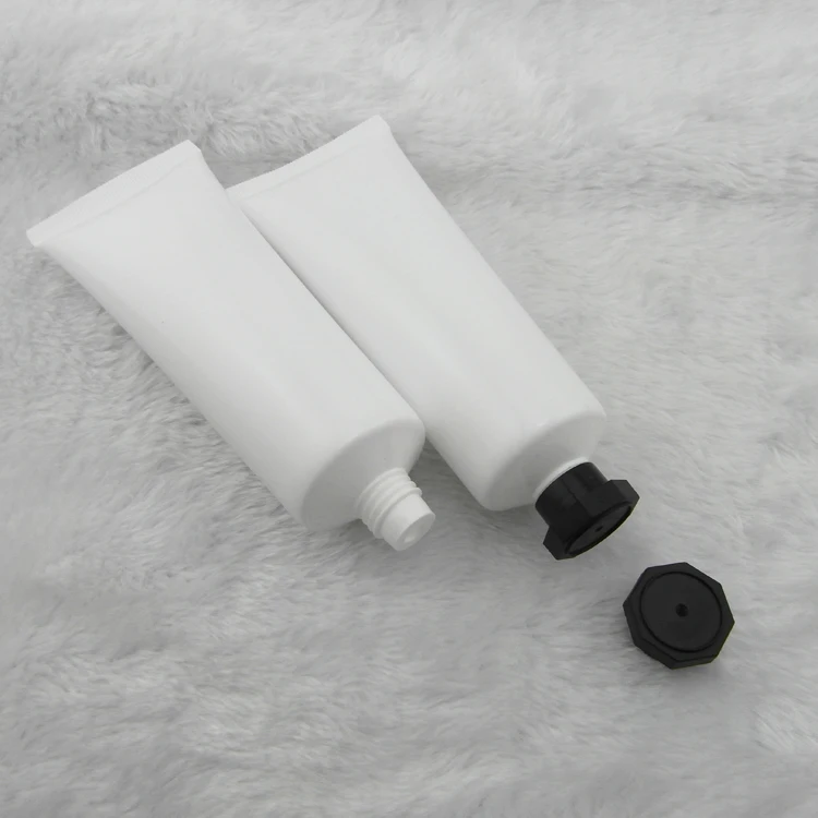 80 ml 50pcs glossy white plastic tube / black spiral octagonal cap emulsion cream PE cosmetic packaging empty bottles | Красота и