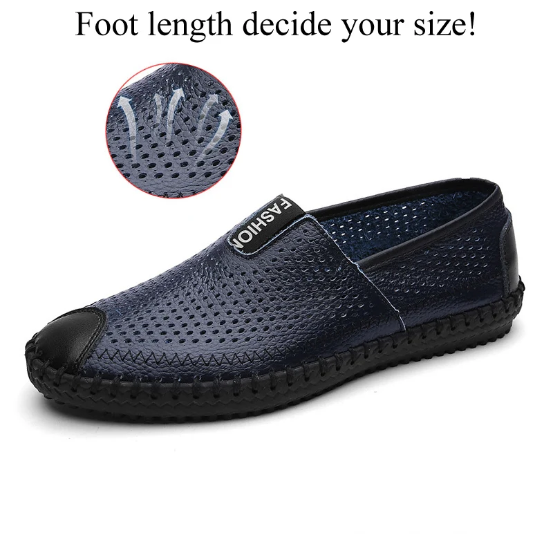 Летние дышащие мужские мокасины; мягкие слипоны; mocassin homme; мужская повседневная обувь; кожаные удобные лоферы; дизайнерские два типа - Цвет: Blue(hole)