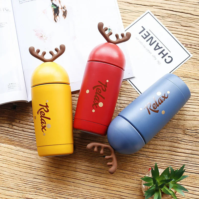 Cartoon fashion Small antlers Thermos Elk stainless steel vacuum flask Leakproof Male and female students gifts Outdoor travel | Дом и сад