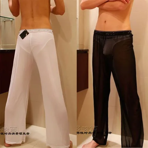 Мужские сексуальные сетчатые прозрачные брюки для отдыха длинные штаны черные