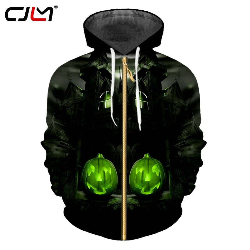 CJLM Новинка Хэллоуин модный бренд большого размера мужские толстовки на молнии 3D