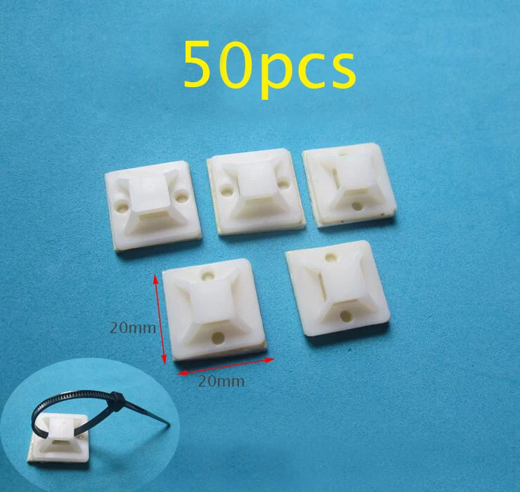 Нейлоновые крепления для кабелей 50 шт. самоклеящиеся на молнии 20*20 мм DIY
