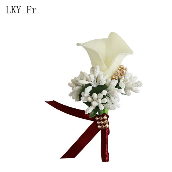 Milky White LKY Fr, искусственный цветок, Женихи, мужской корсаж на булавке, цветы, Свадебный корсаж для выпускного вечера, белый, розовый, бутоньерка для жениха, мужские свадебные цветы - Цвет: Milky White