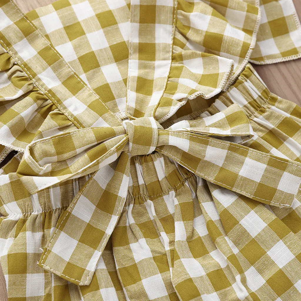 Клетчатый комбинезон для новорожденных девочек качественная одежда принцессы с