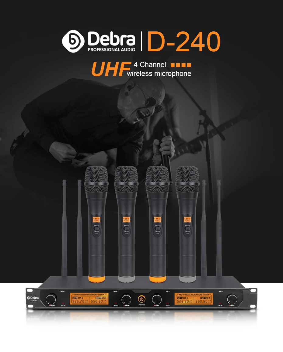Высокое качество! Все металлические Debra аудио D-240 4 канала 4 ручной UHF беспроводной микрофон системы для речи караоке Вечерние