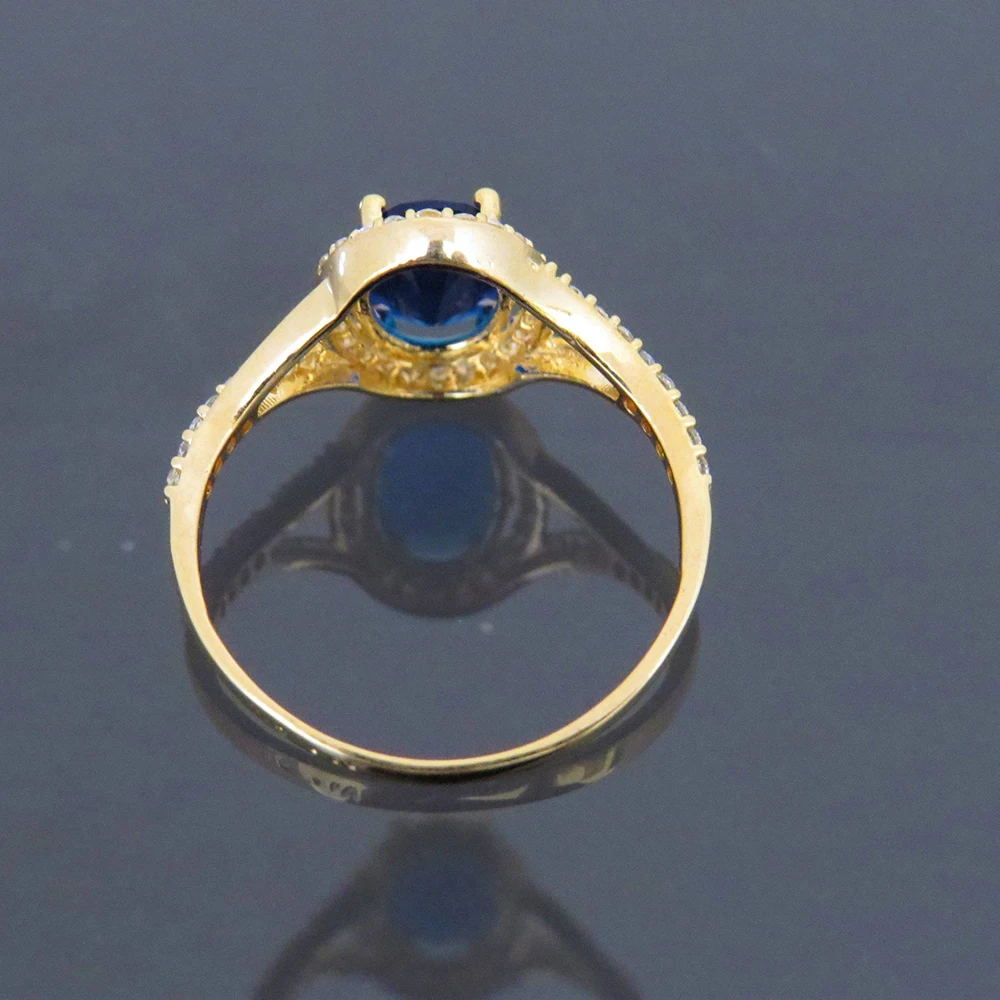1.00ct карат 7*5 мм лабораторное создание синий сапфир обручальное кольцо с белым камень Муассанит Halo Кольцо 14k желтое золото