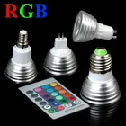 Светодиодные прожекторы с ИК-пультом дистанционного управления, E27, E14, GU10, MR16, RGB, 16 цветов