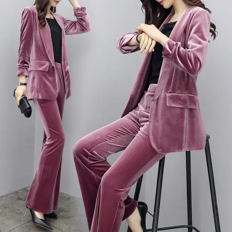 Золото бархат женский комплект 2 шт. велюровый спортивный костюм Conjunto Feminino