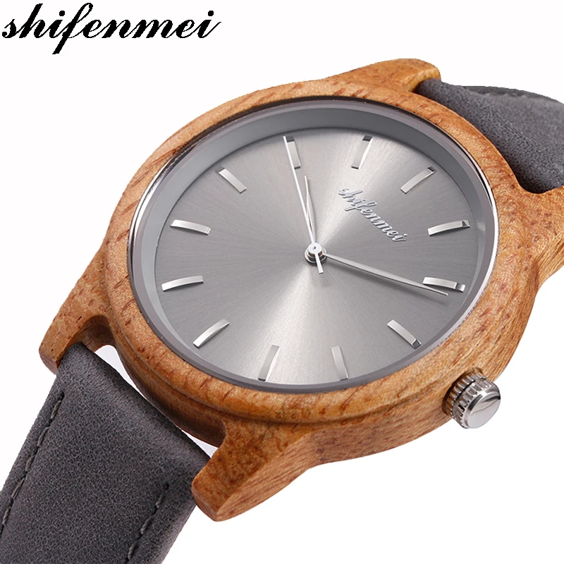 Shifenmei S5551 Выгравированные деревянные мужские/woemen часы из нержавеющей стали