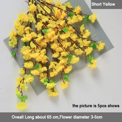 S Yellow 5 шт./лот, шелковые длинные персиковые ветви, искусственные цветы, слива, вишня, ветви деревьев для украшения свадьбы - Цвет: S Yellow