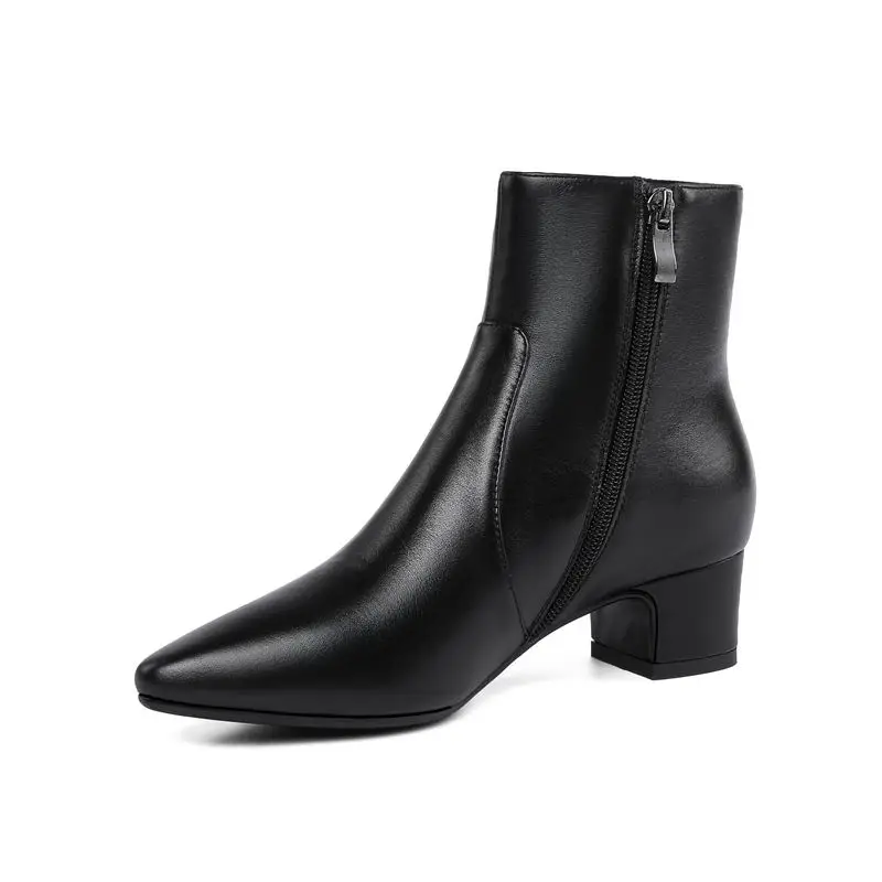 

ASUMER 2020 NEW pointed toe solid ankle boots for women zip winter shallow boots thick heels fashion adult genuine leather boots