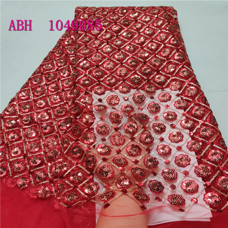 

Red Color African Net Lace Fabric, High Quality 3d Sequins Nigerian Wedding Lace Fabrics 5Yards Sequins French Tulle lace