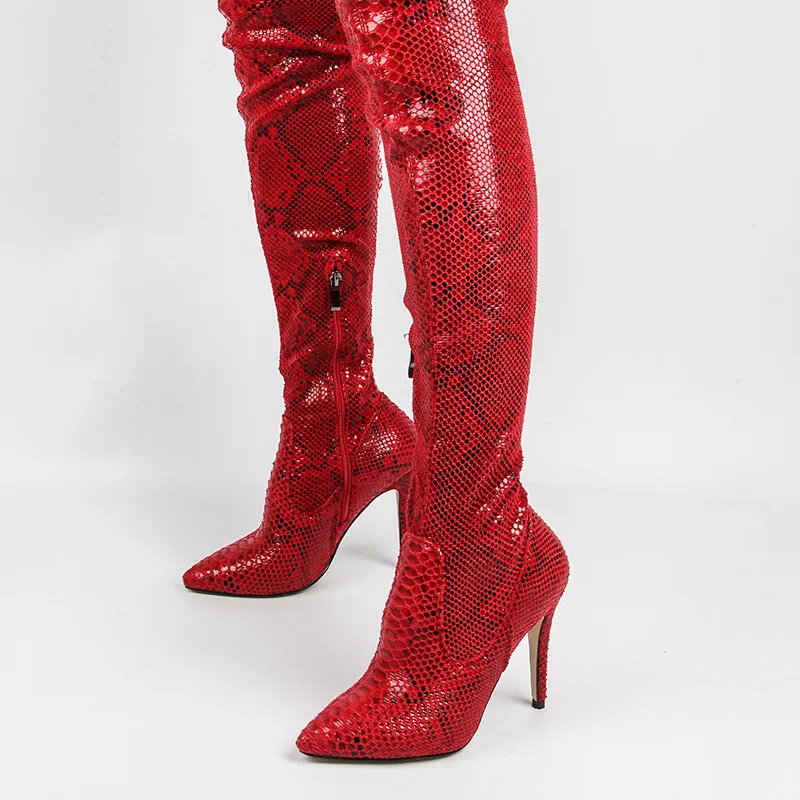 SARAIRIS/Новые модные красные ботинки с ремешком и пряжкой высокие сапоги из змеиной