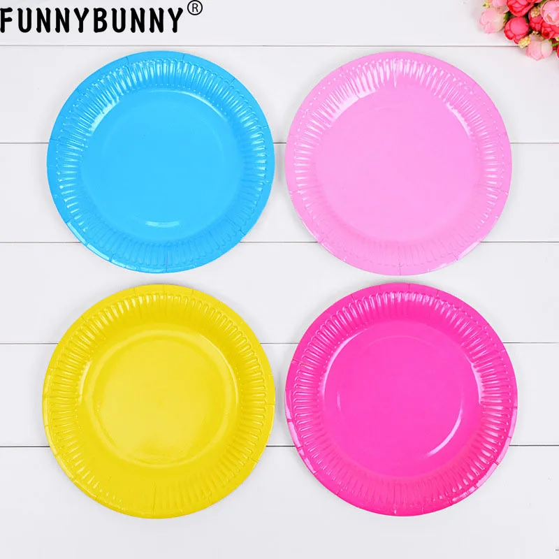 FUNNYBUNNY одноразовые красочные бумажные тарелки лотки принадлежности для рождения