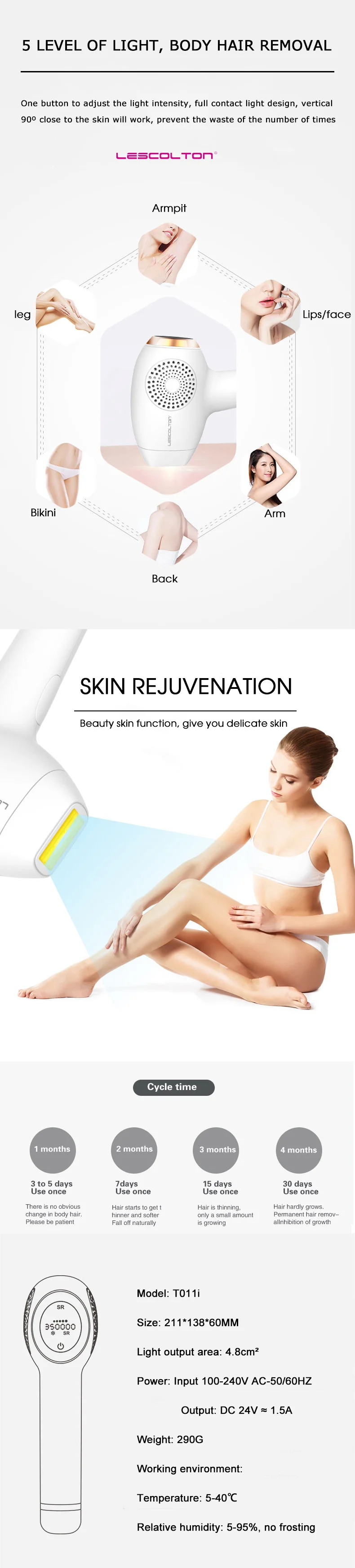 Lescolton IPL эпилятор, постоянное лазерное удаление волос с ЖК-дисплеем, лазерный триммер для бикини, фотоэпилятор