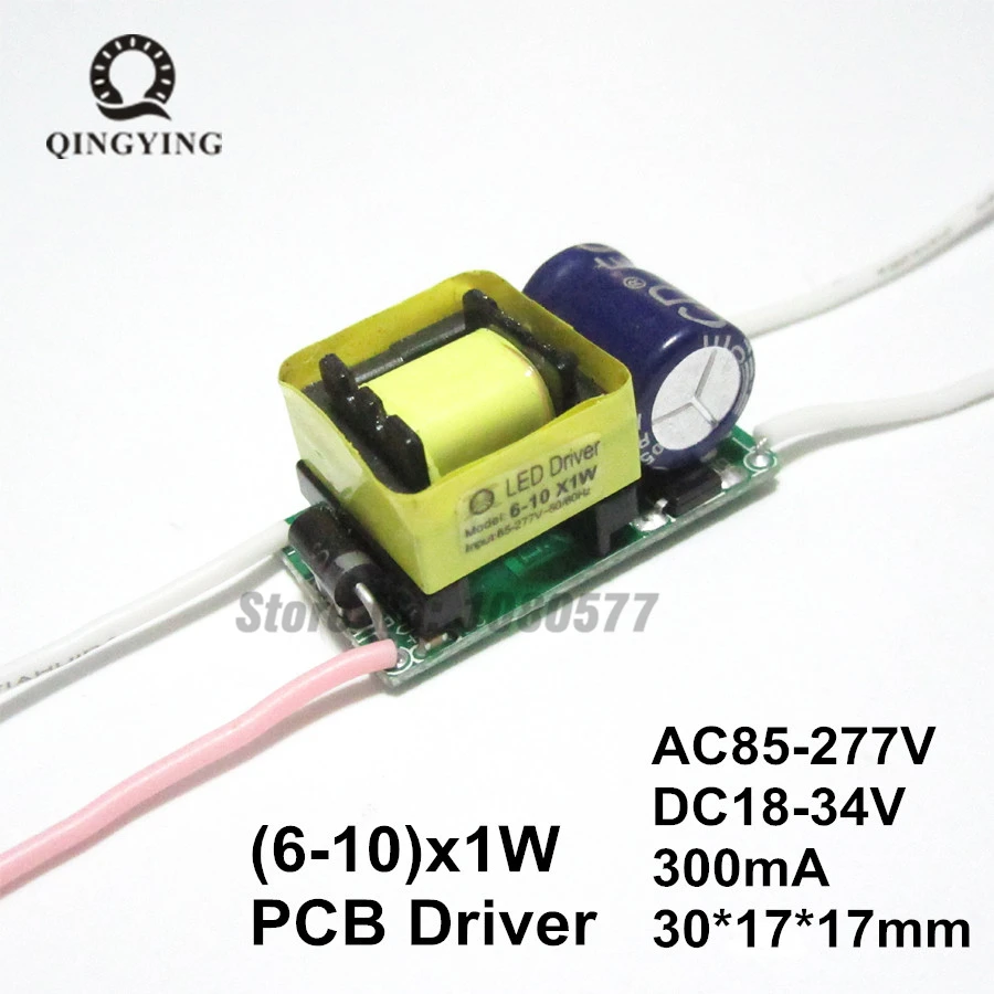 6 10 Вт Светодиодный драйвер лампы 10x1W 300mA постоянный ток AC85 277V DC18 34V источник