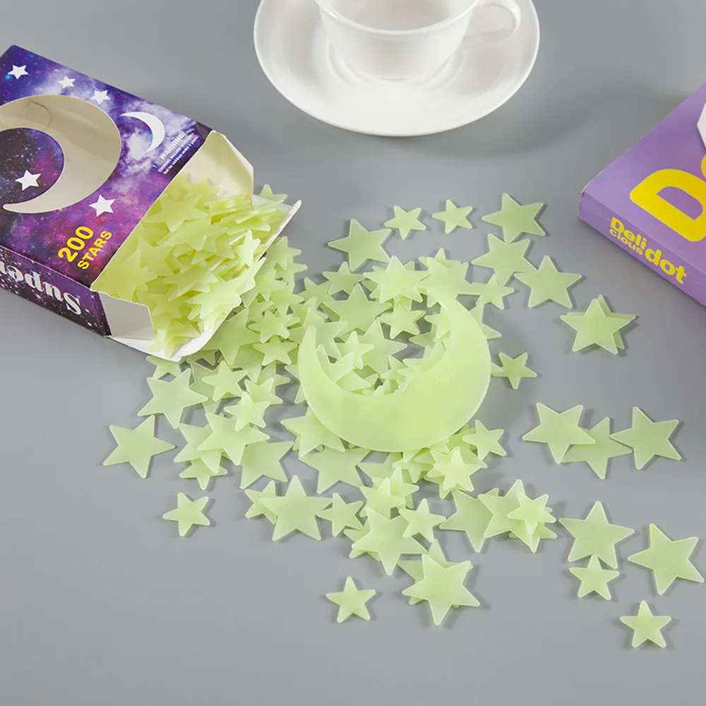 LoveCCD 201pcs/bag Glow in the Dark Toys Luminous Moon Star Stickers Fluorescent Painting Toy PVC Stickers for Room J08#20