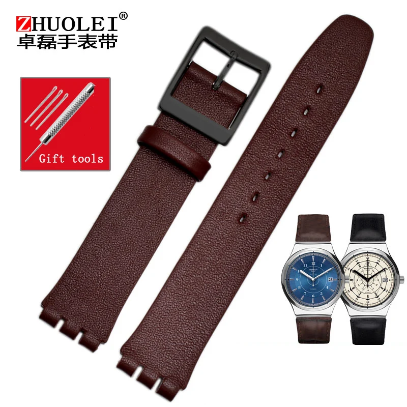 black black buckle Высокое качество Роскошный Черный Коричневый 17 мм водонепроницаемый натуральная кожа ремешок для часов Ремешок для SYXS116 Swatch плотная ткань кожаный ремень - Цвет ремешка: black black buckle
