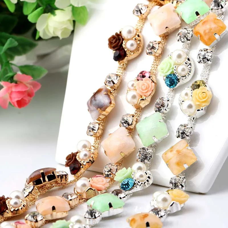 1 ярд блестящий хрустальный жемчуг шитье розы Стразы Цепочка Сделай Сам