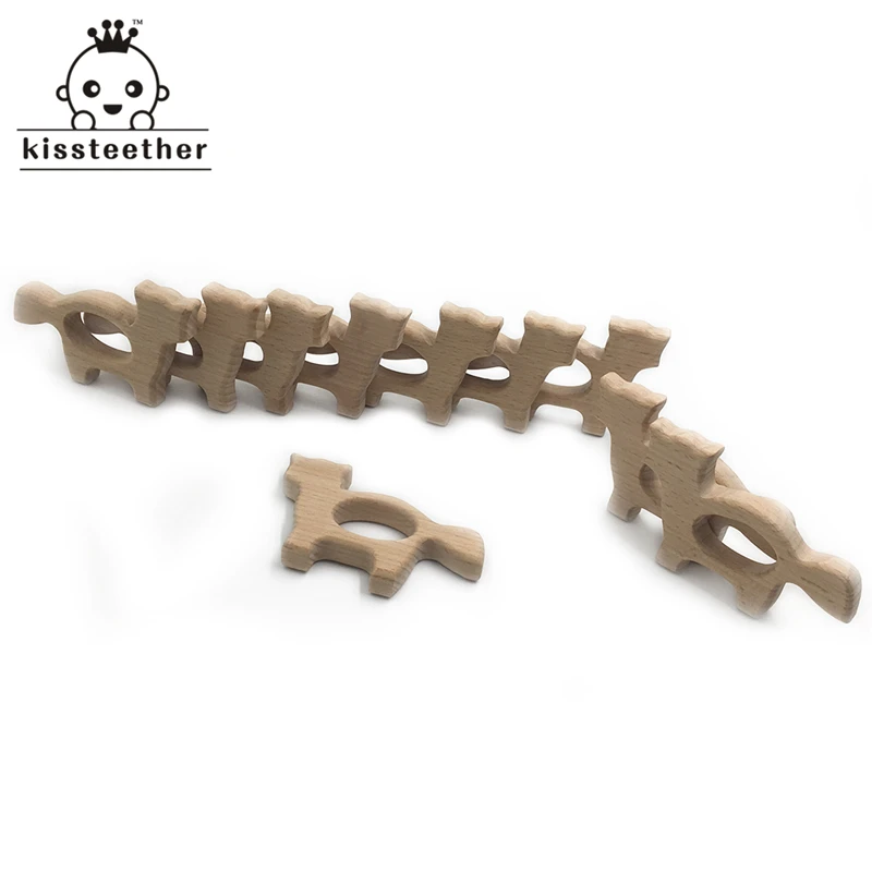 Mordedor de madera Natural de haya org&aacute;nico, lobo de madera Natural, colgante personalizado de madera artesanal, mordedor ecol&oacute;gico para beb&eacute;s, Juguetes-0