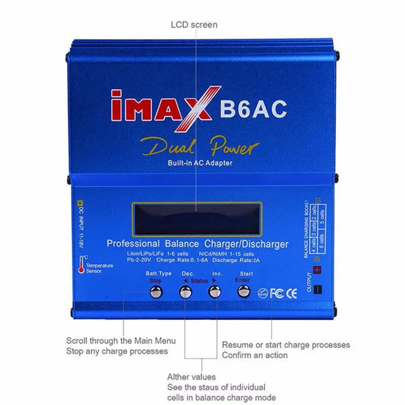 80 Вт IMAX B6AC RC балансирующее зарядное устройство Lipo/li ion/LiFe/NiMh Зарядное Dis с ЖК