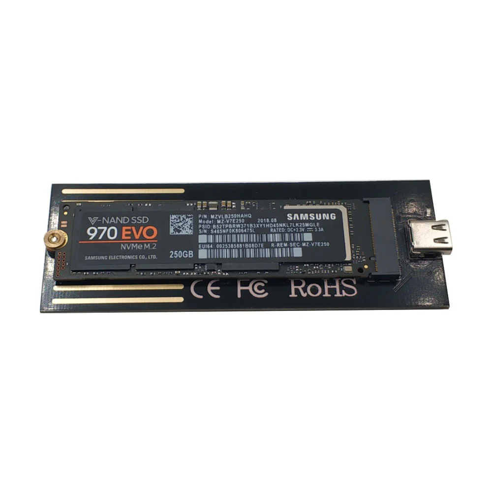 Silver Aluminum HDD Case USB3.1 to PCIE NVME M2 SSD Enclosure with Type C Cable M.2 NGFF M Key Heatsink Hole HDD Box for M.2 SSD