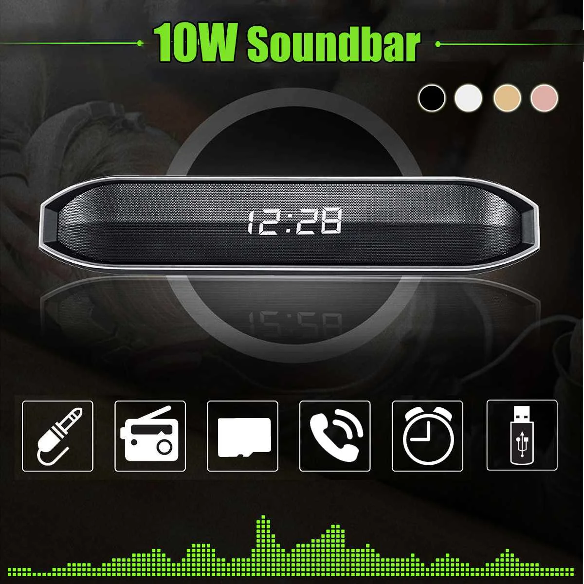 Беспроводной bluetooth динамик Саундбар 10 Вт портативный 3D стерео FM радио TF карта ЖК-будильник громкий динамик сабвуфер для телефона ПК