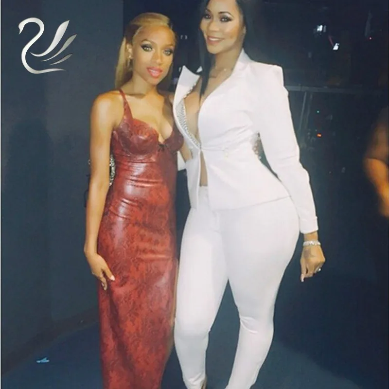 Женские тонкие белые брюки костюмы 2019 Новая мода модное платье с длинным рукавом