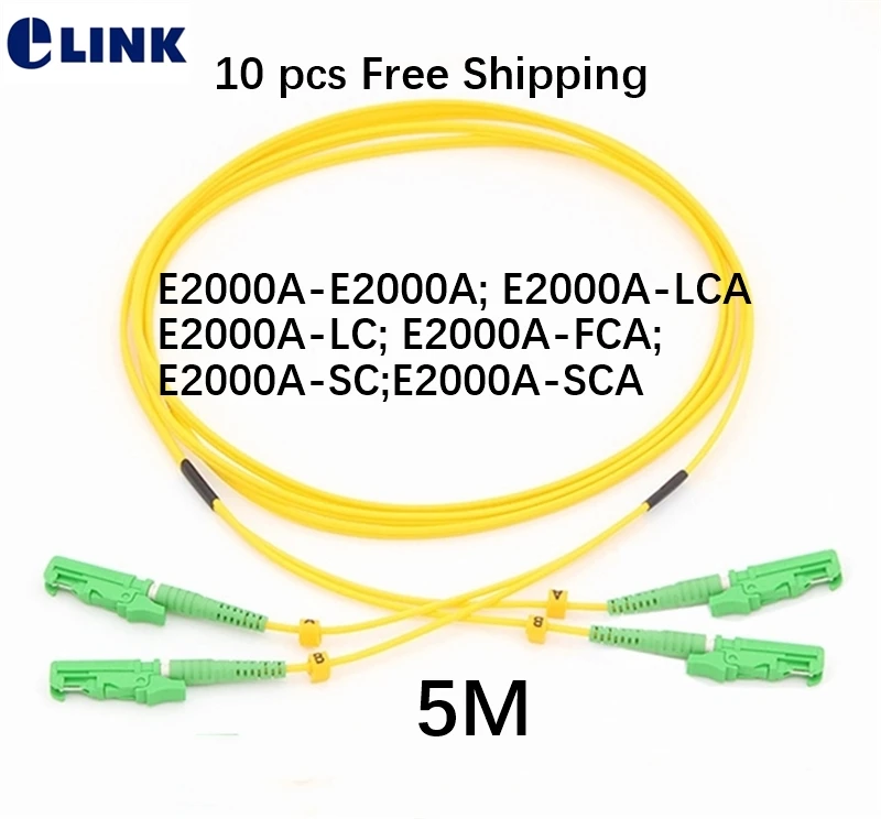 10pcs 5M E2000/APC fiber patch cords SM Duplex E2000/APC LC ST SC FC UPC APC DX 9/125 Singlemode OS1 OS2 9/125um free shipping
