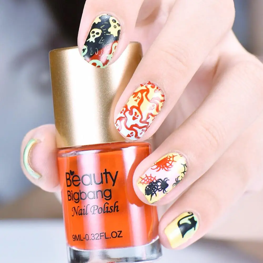 Трафарет BeautyBigBang для ногтей Хэллоуин Череп моль призрак изображение пластина