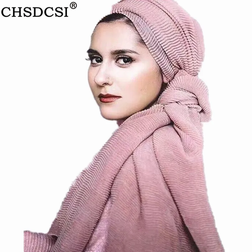 CHSDCSI мусульманские шарфы Hijabs зимний сморщенный теплый Простой Длинный шарф