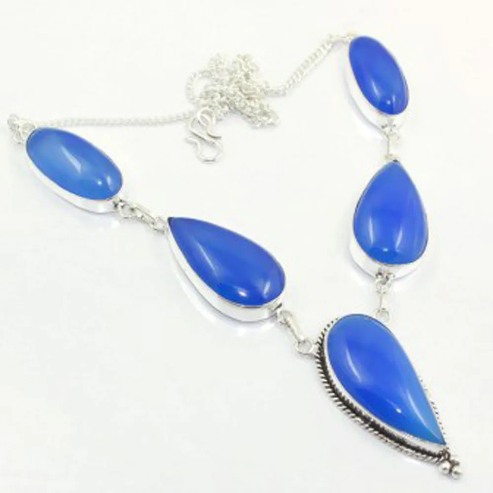 

Aqua Chalcedony Necklace Silver Overlay over Copper, 54.1 cm , N3544