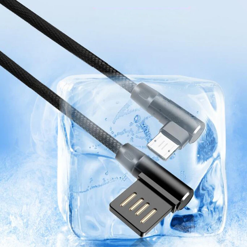 Кабель Micro USB 1 м с изгибом под углом 90 градусов металлической оплеткой для быстрой