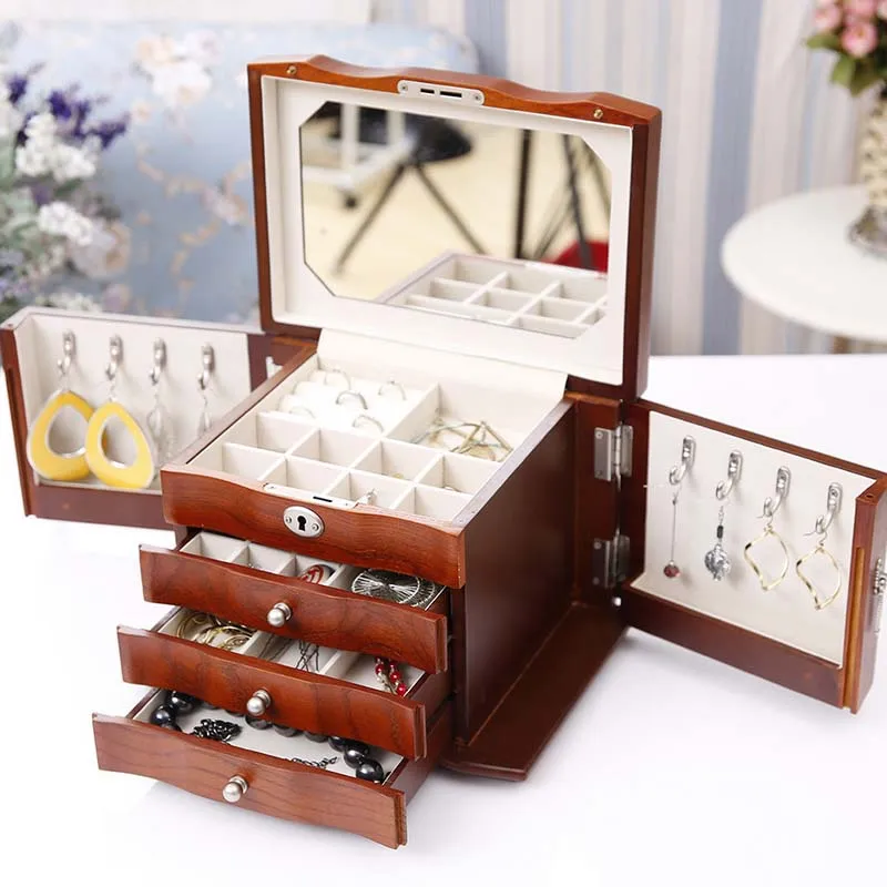 

Solid Wood Box With Lock Contracted Europe Type Style Jewelry Display Storage Organizer Boxes