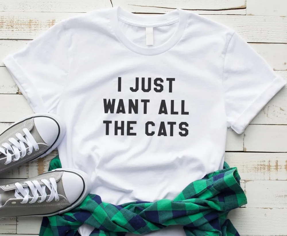 Женская футболка с надписью Я просто хочу всех кошек хлопковая Повседневная