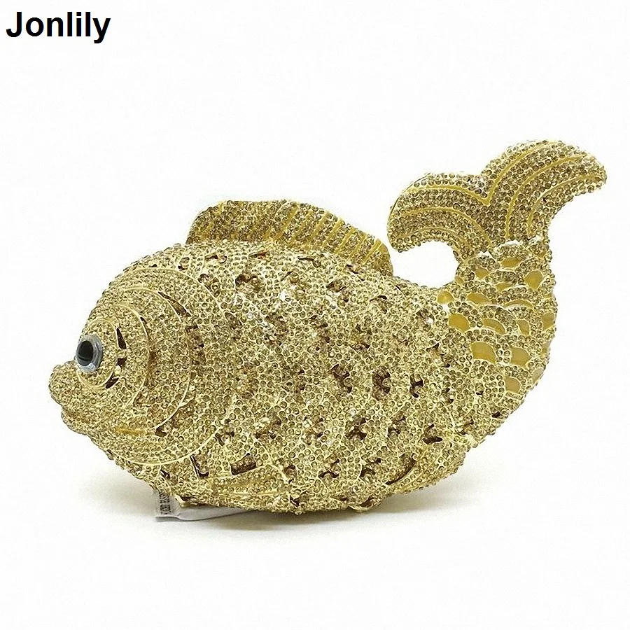 Женская вечерняя сумочка в форме золотой рыбки с кристаллами Свадебный клатч