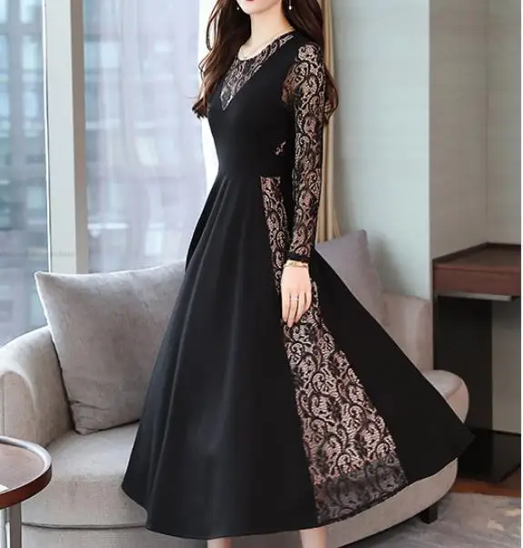 Осеннее/зимнее винтажное платье большого размера кружевное сексуальное средней