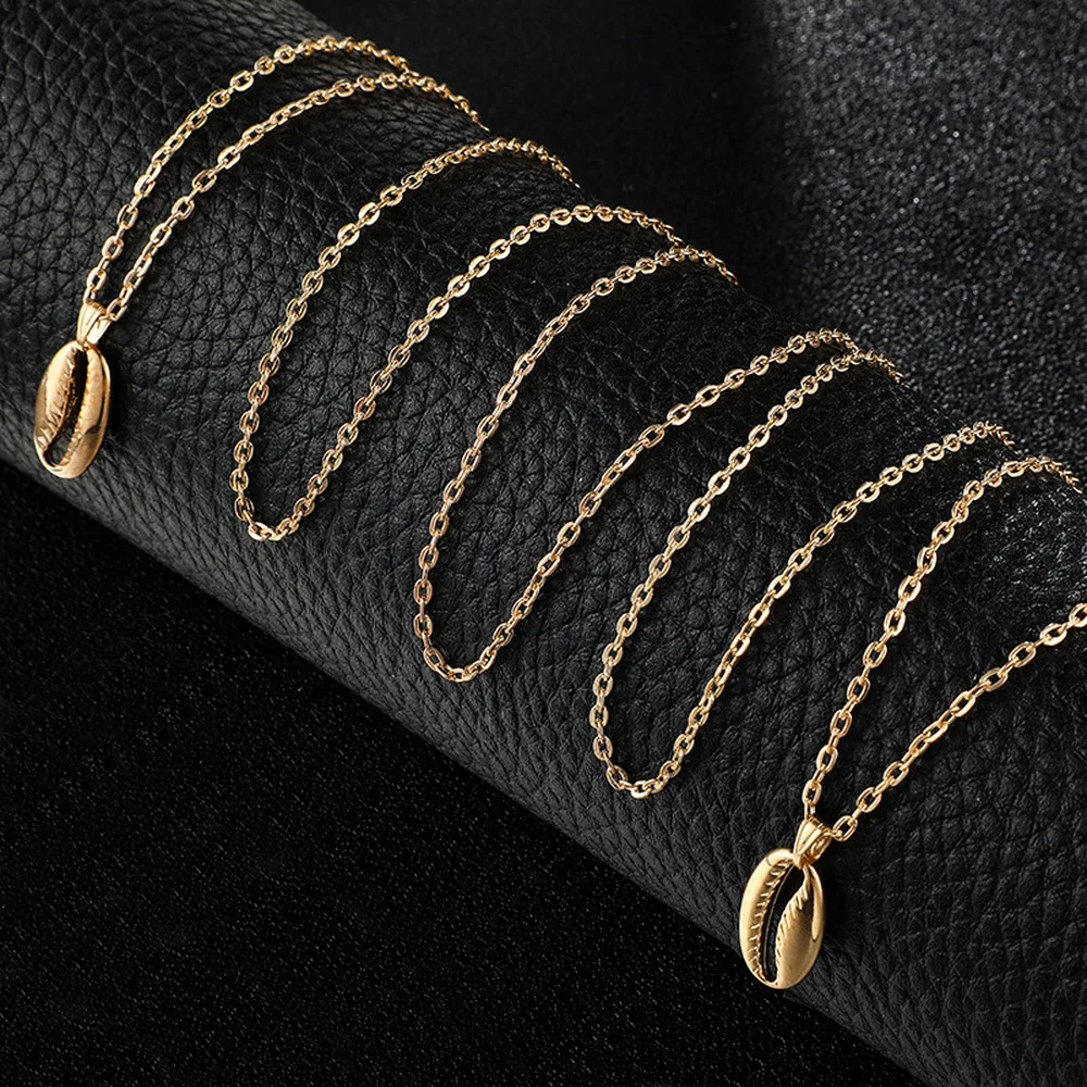 2019 винтажные Многослойные раковины Чокеры золотая цепочка Длинная с кулоном для