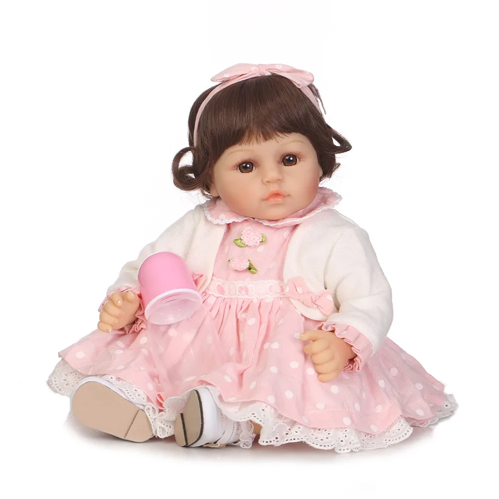 

3/4 Silicone Reborn Baby Dolls 20 Inch Fashion Curly princess soft cloth body Lovely cheeks girl wearing dress Kids toys gift