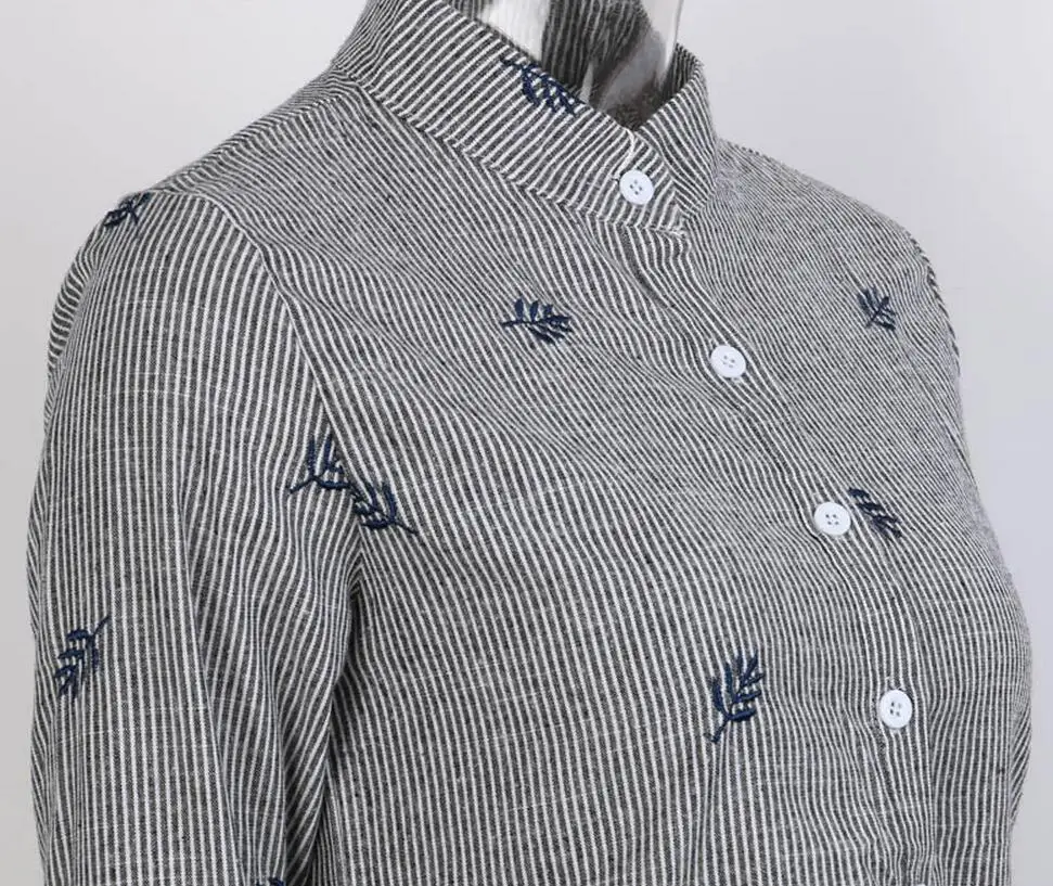 2017 Для женщин модная одежда с длинными рукавами хлопковые полосатые Блузки для