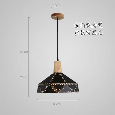 Новинка, 3d Led подвесные светильники, Алмазный металлический Скандинавский современный деревянный металлический светильник, мультяшный креативный подвесной светильник, украшение дома, столовая - Цвет корпуса: B black with hole