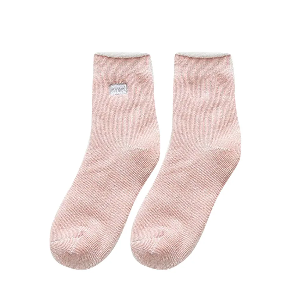 Pink Теплые носки, женские носки, бархатные, толстые, шерстяные, теплые, хлопковые, внутренние, махровые, короткие носки, тапочки, женские, повседневные, мягкие, зимние носки - Цвет: Pink