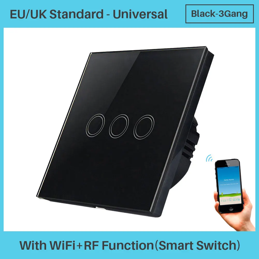 Black Smart 3Gang WiFi умный сенсорный переключатель Панель ЕС Великобритания стандарт WiFi+ RF через приложение управление Умный дом Голосовое управление с Amazon Alexa Google Home Mini - Цвет: Black Smart 3Gang