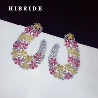 hibride elegant red flower cubic zircon women stud earrings brincos gold color jewelry for bridal wedding jewelry e 913