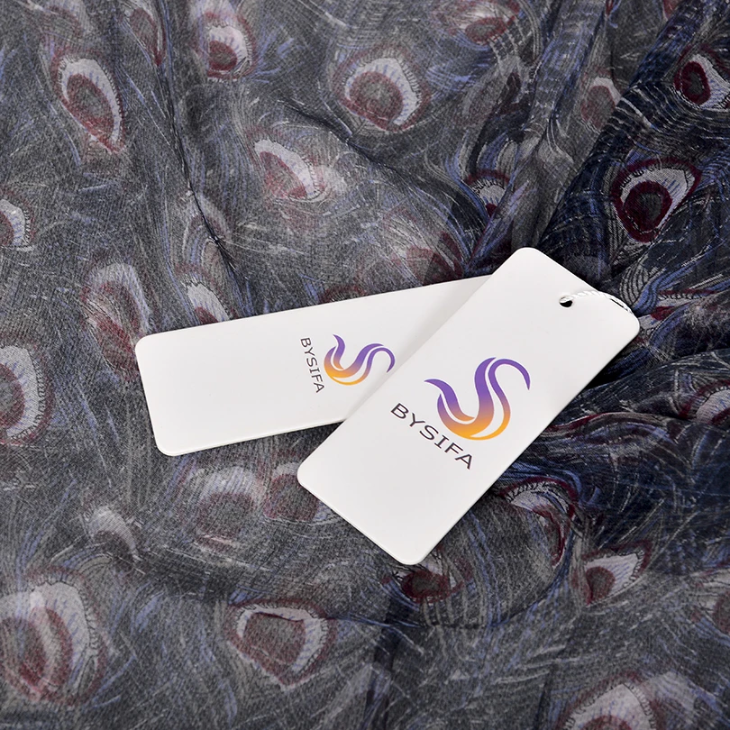 Женский шарф BYSIFA фиолетовый синий длинный с перьями павлина для осени и зимы |