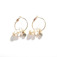 fashion korean style small round hoop earrings white flowers earring elegant shining zircon earring women party jewelry gift