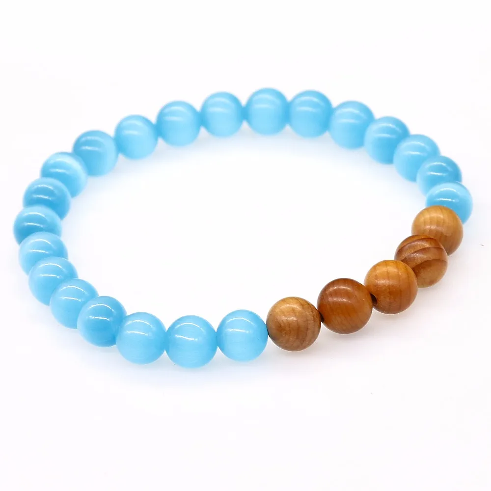 8 мм бусины из натурального дерева с Синим Опалом камень браслет для женщин йога