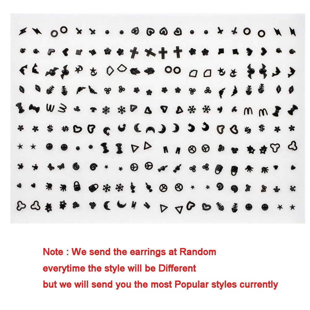 Набор из 100 пар/компл. маленькие акриловые серьги гвоздики с сердечками и черным