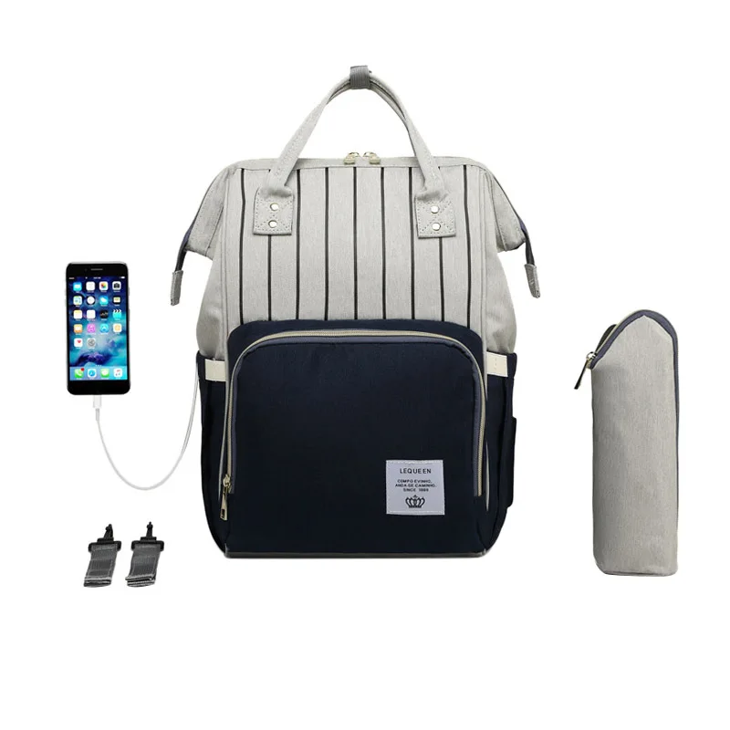 Blue with USB Мода мумия Материнство подгузник рюкзак сумка большой емкости мама ребенок Многофункциональный Открытый Путешествия Пеленки сумки для ухода за ребенком - Цвет: Blue with USB