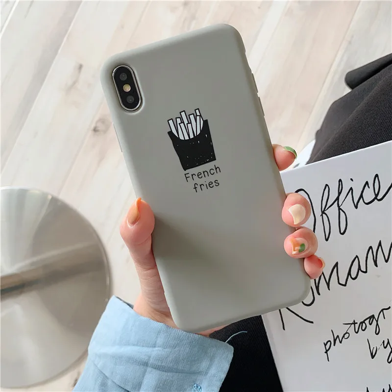 French fries coffee Phone Case For iPhone 7 XR Simple Solid Color Ultrathin Soft TPU Candy Back Cover |